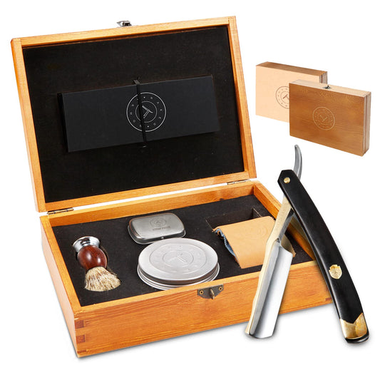 Complete Straight Razor Kit - Straight Razor Shaving Kit for Men with Gold Japanese Stainless Steel Blade, Leather Strop, Shave Soap, Shaving Brush Beauty and Personal Care Naked Armor