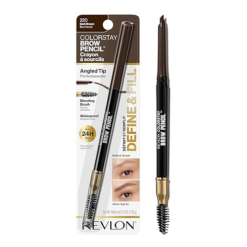 Revlon ColorStay Eyebrow Pencil with Spoolie Brush, Waterproof, Hair-Like Strokes for Natural Looking Brows, 220 Dark Brown, 0.021 oz Beauty & Personal Care REVLON