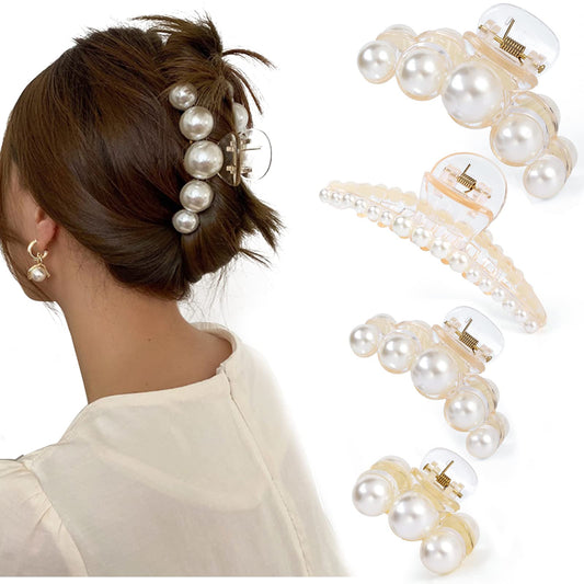 Mehayi 4 PCS Large Pearl Hair Claw Clips for Women Girls, Hair Barrette Clamps for Thick Thin Hair, Fashion Hair Accessories Headwear Styling Tools Beauty & Personal Care Mehayi