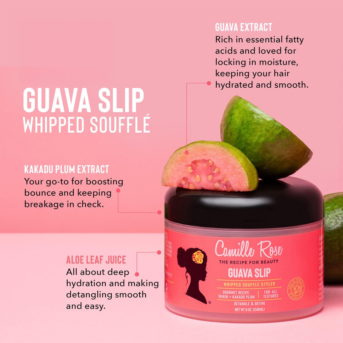 Camille Rose Guava Whipped Hair Styling Cream, with Kakadu Plum & Shea Butter to Detangle, Control Frizz & Define Strands, for All Hair Textures, 8 oz Beauty & Personal Care Camille Rose