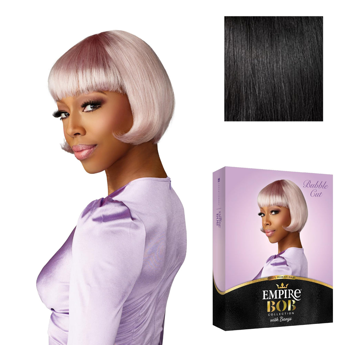 Sensationnel Empire Bob Humanhair Wig-Bubble Cut, 1 JETBLACK