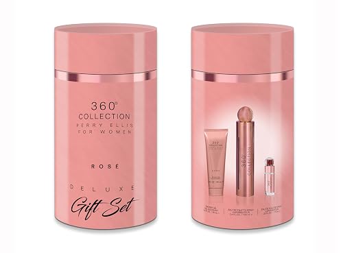 Perry Ellis 360° Collection Rosé - 3-Piece Canister Gift Set - 3.4 fl oz Eau de Parfum, 3 oz Shower Gel, .25 fl oz EDP Mini Travel spray - bright Beauty & Personal Care Perry Ellis