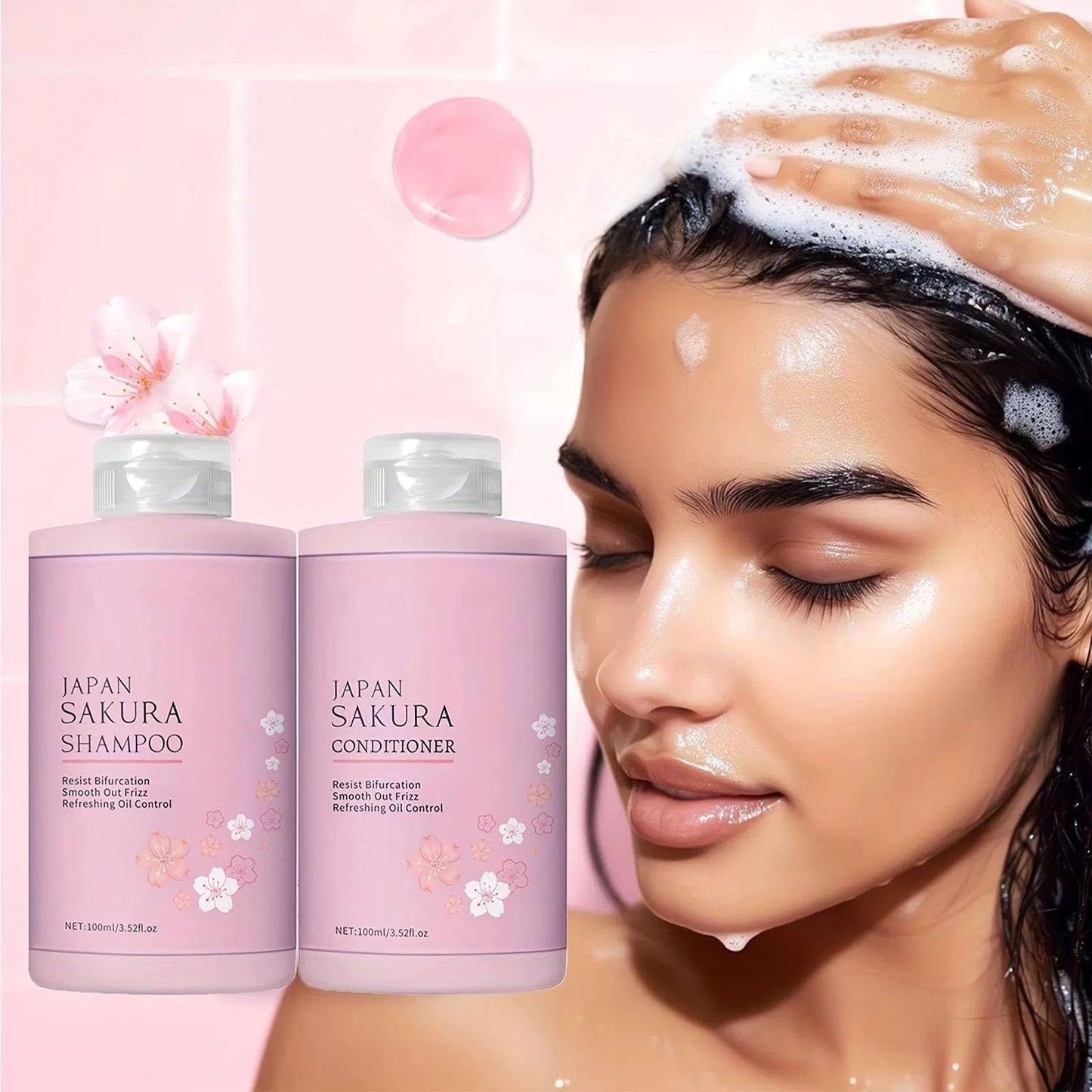Cherry Blossoms Shampoo & Conditioner Set, Travel Size Hair Care Set, Long-Lasting Fragrance, Intense Hydration, Damage Repair, Frizz Control, Scalp Beauty & Personal Care TUOSHITONG