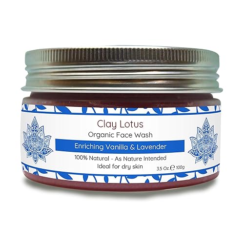 Clay Lotus Organic Face Wash - Hydrating Cleanser for Dry, Mature Skin. Anti-aging, Natural Formula for Reduced Wrinkles and Restored Radiance- Vegan Beauty & Personal Care Clay Lotus