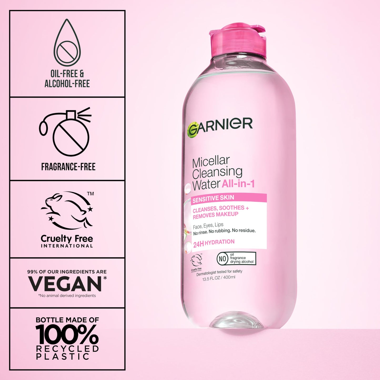 Garnier Micellar Water, Hydrating Facial Cleanser & Makeup Remover, Suitable for Sensitive Skin, Vegan, Cruelty Free, 13.5 Fl Oz (400mL), 1 Count Beauty and Personal Care Garnier