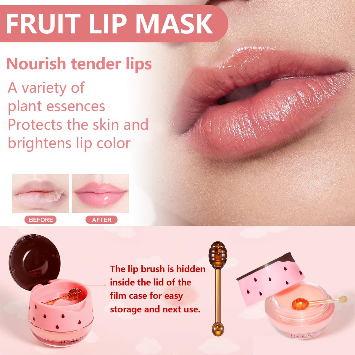 4 Pcs Strawberry & Honey Lip Balm, Moisturizing Propolis Sleeping Lip Mask, Vitamin E Lip Masks, Hydrate Repair Prevent Dry Cracked Lip Exfoliator Lip Beauty and Personal Care XTJXTJ