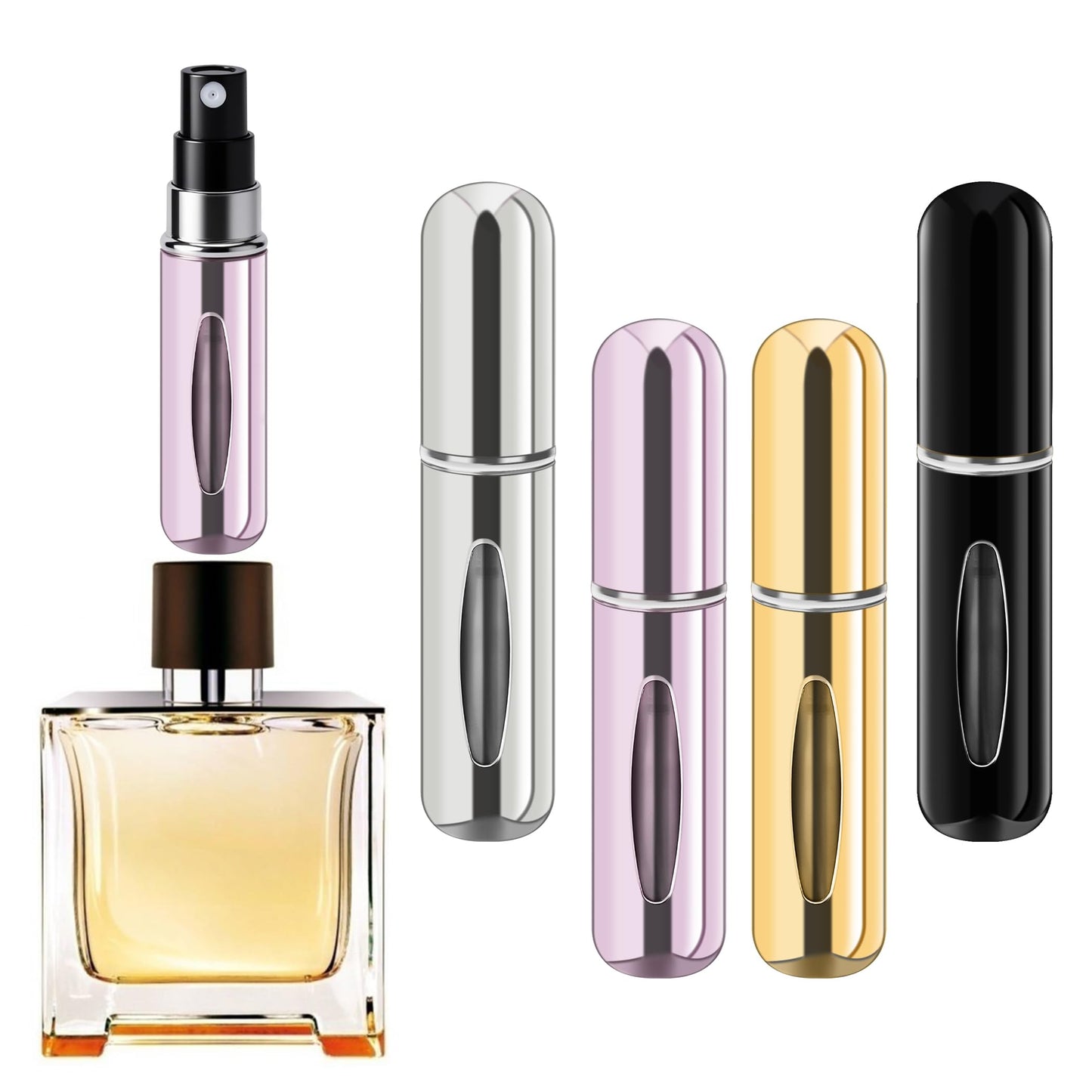 forebile Refillable Perfume Portable Atomizer Bottle Refillable Perfume Spray, Travel Perfume (5ml, 4 Pack) (Silver, Pink, Gold, Black) Beauty and Personal Care forebile Default Title
