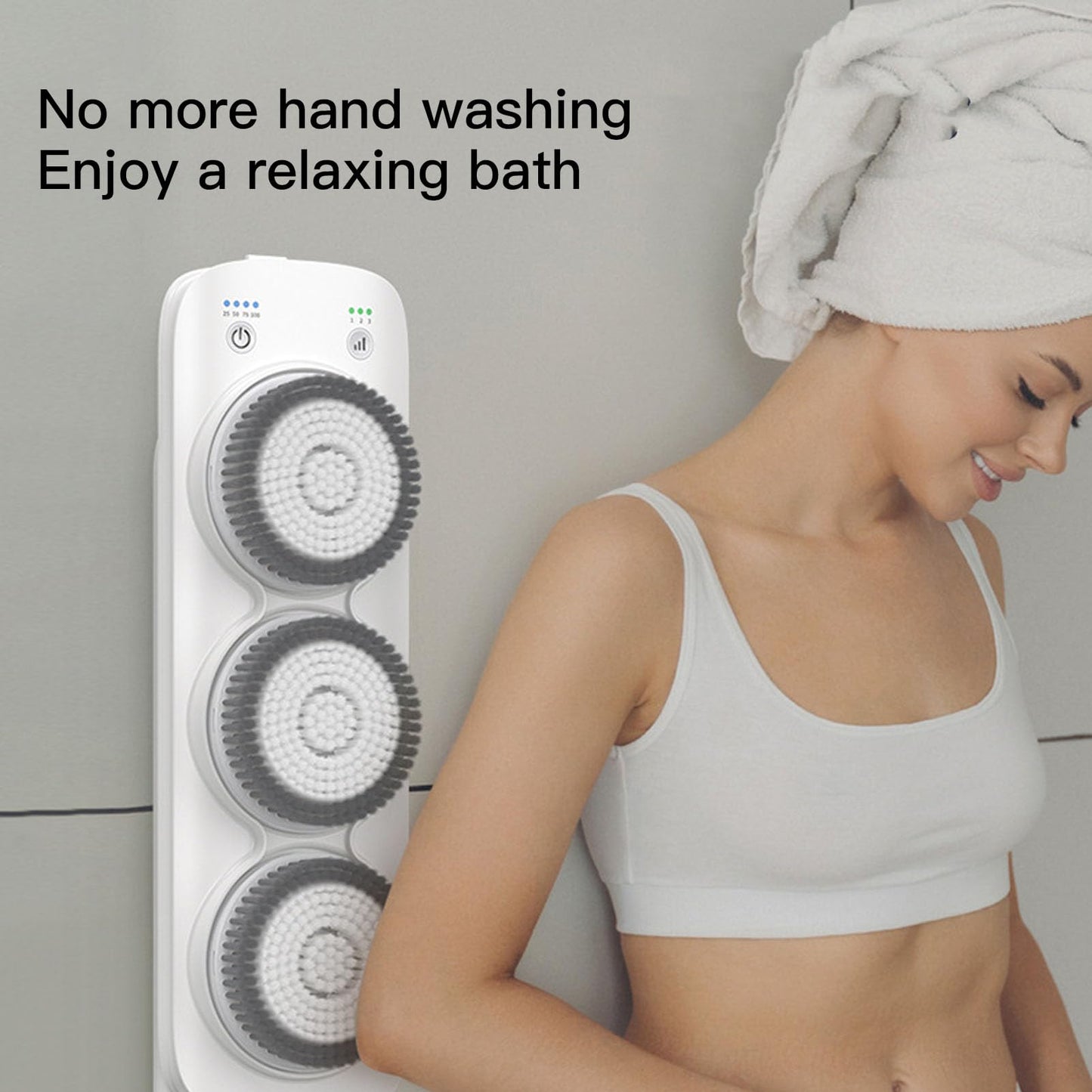 Electric Body Brush, IPX7 3 Large Brush Heads Wall Mounted Back Scrubber, 350kPa High Pressure Adjustable Electric Back Exfoliating Brush for Women Beauty and Personal Care Asixxsix