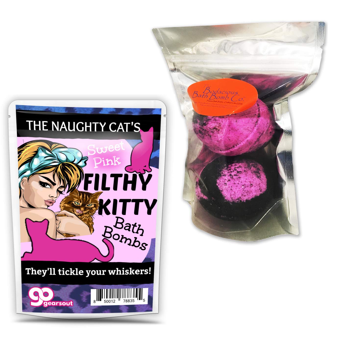Filthy Kitty Bath Bombs - XL Bright Pink and Black Fizzers for Cat Lovers - Handcrafted, Made in America, 2 Count Beauty & Personal Care Gears Out