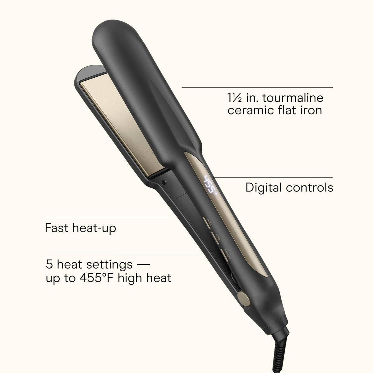 Conair Flat Iron, INFINITIPRO, Tourmaline Ceramic, 1.5" Digital