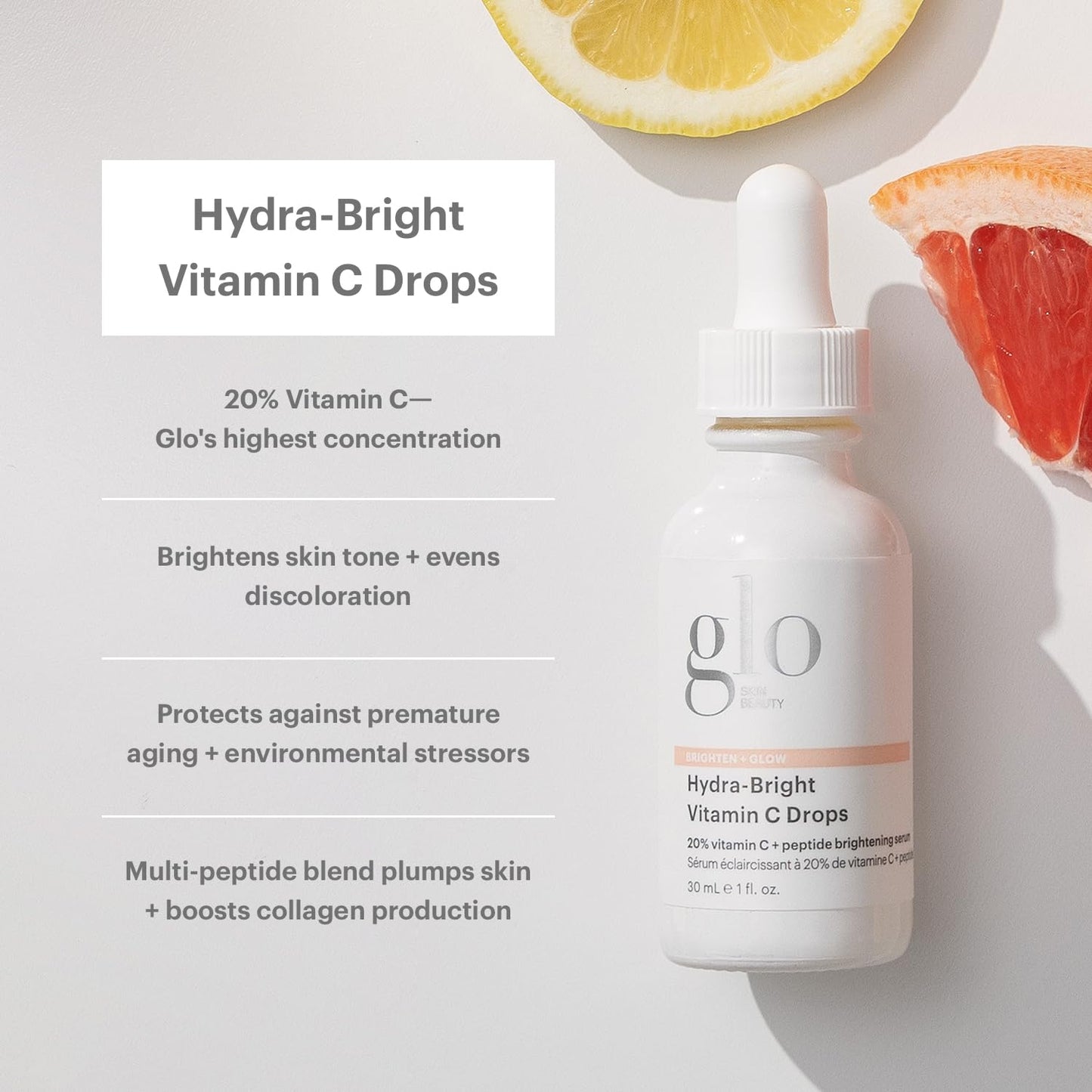Glo Skin Beauty Hydra-Bright Vitamin C Drops - 20% Vitamin C + Peptide Brightening Serum - Formerly Daily Power C+ Serum Beauty & Personal Care Glo Skin Beauty