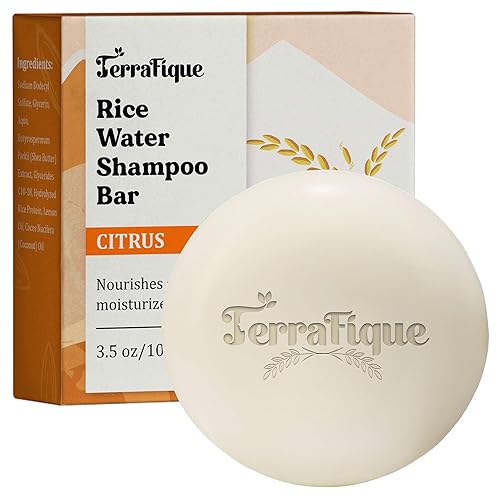 TERRAFIQUE Rice Water Shampoo Bar - Citrus Scent - Nourishing Shampoo with Cocoa Butter, Shea Butter for Hair Growth - 3.5 Oz / 100 G Beauty & Personal Care TERRAFIQUE