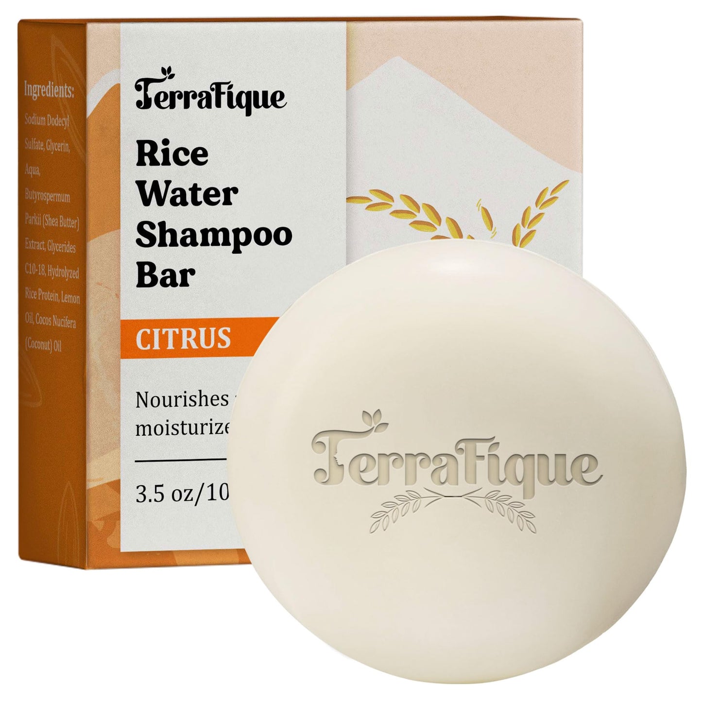 TERRAFIQUE Rice Water Shampoo Bar - Citrus Scent - Nourishing Shampoo with Cocoa Butter, Shea Butter for Hair Growth - 3.5 Oz / 100 G Beauty & Personal Care TERRAFIQUE