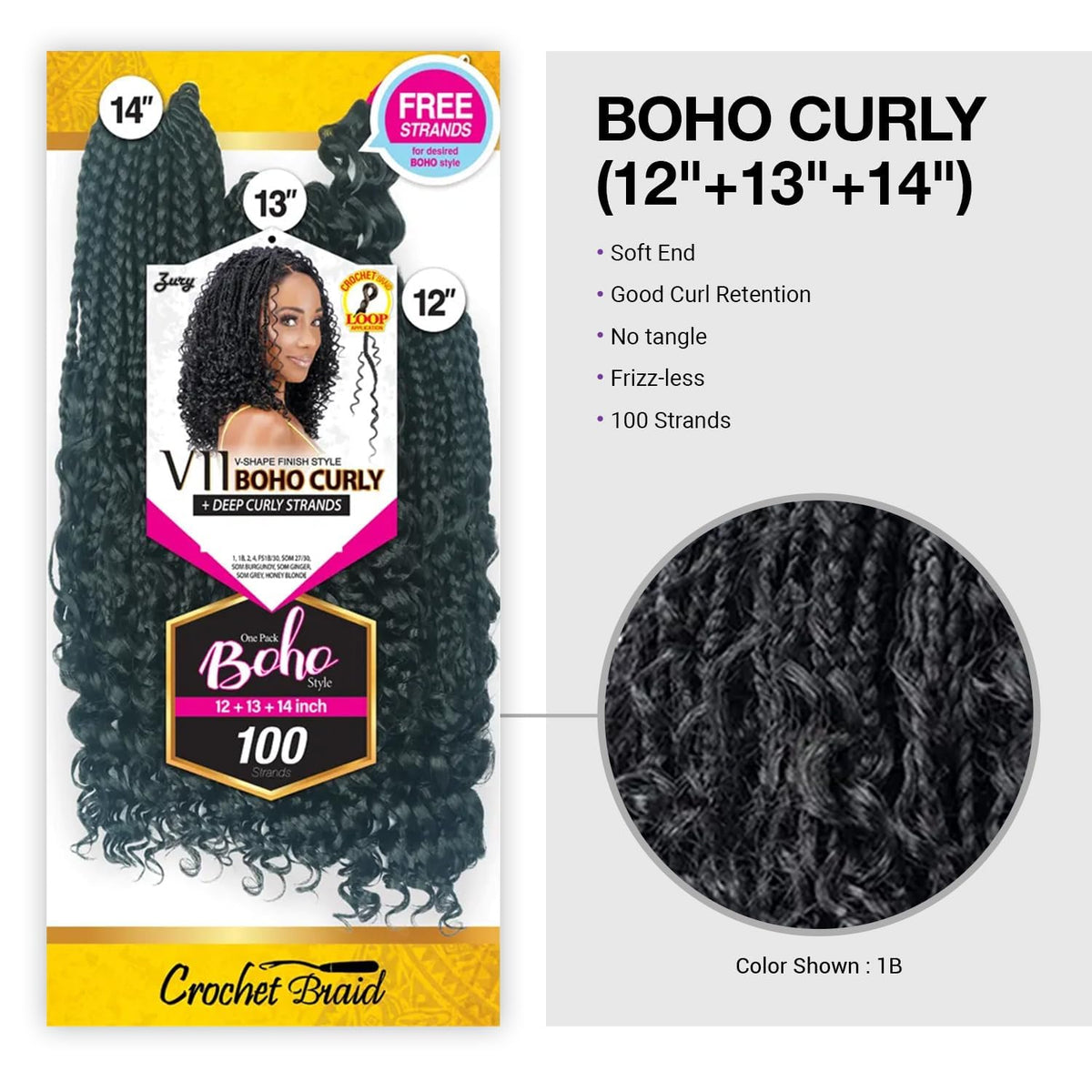 Royal Zury Crochet Briad V-shape Finish Style V11 Boho Curly (12"+13"+14") (SOM Ginger)