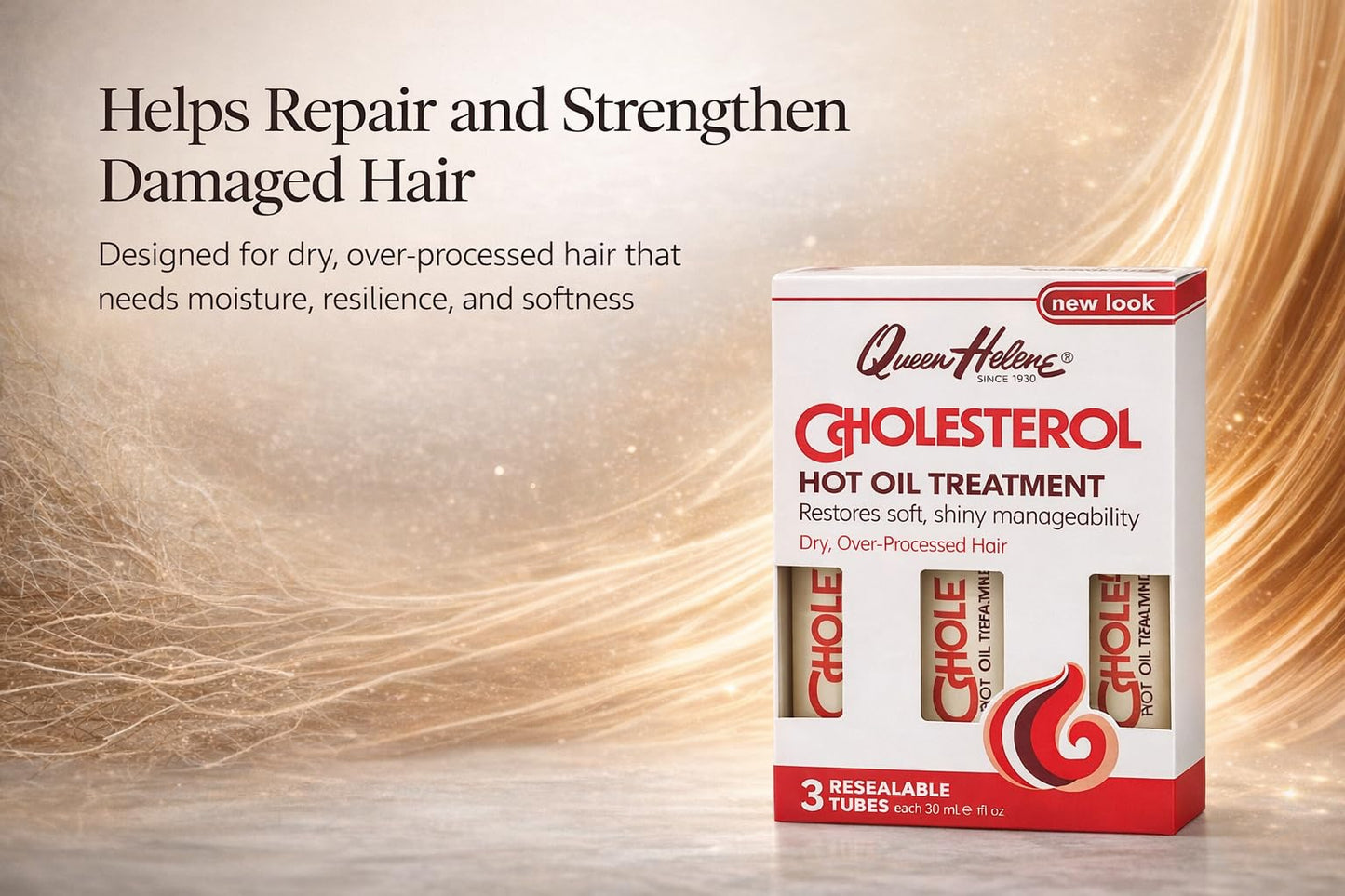 Queen Helene Cholesterol Hot Oil Treatment - Restores Healthy, Resilient Strength for Dry, Brittle Hair - Three 1oz Resealable Tubes - Pack of 3 Beauty & Personal Care Queen Helene