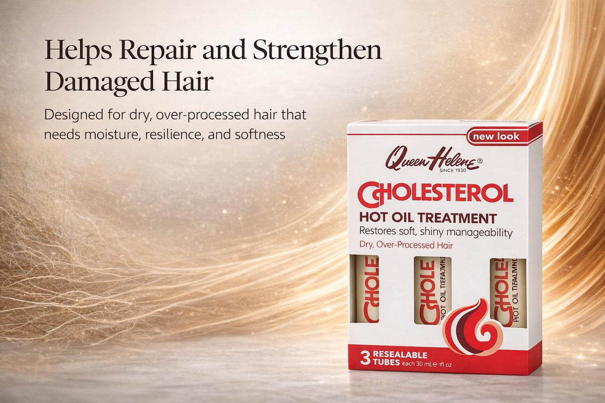Queen Helene Cholesterol Hot Oil Treatment - Restores Healthy, Resilient Strength for Dry, Brittle Hair - Three 1oz Resealable Tubes - Pack of 2