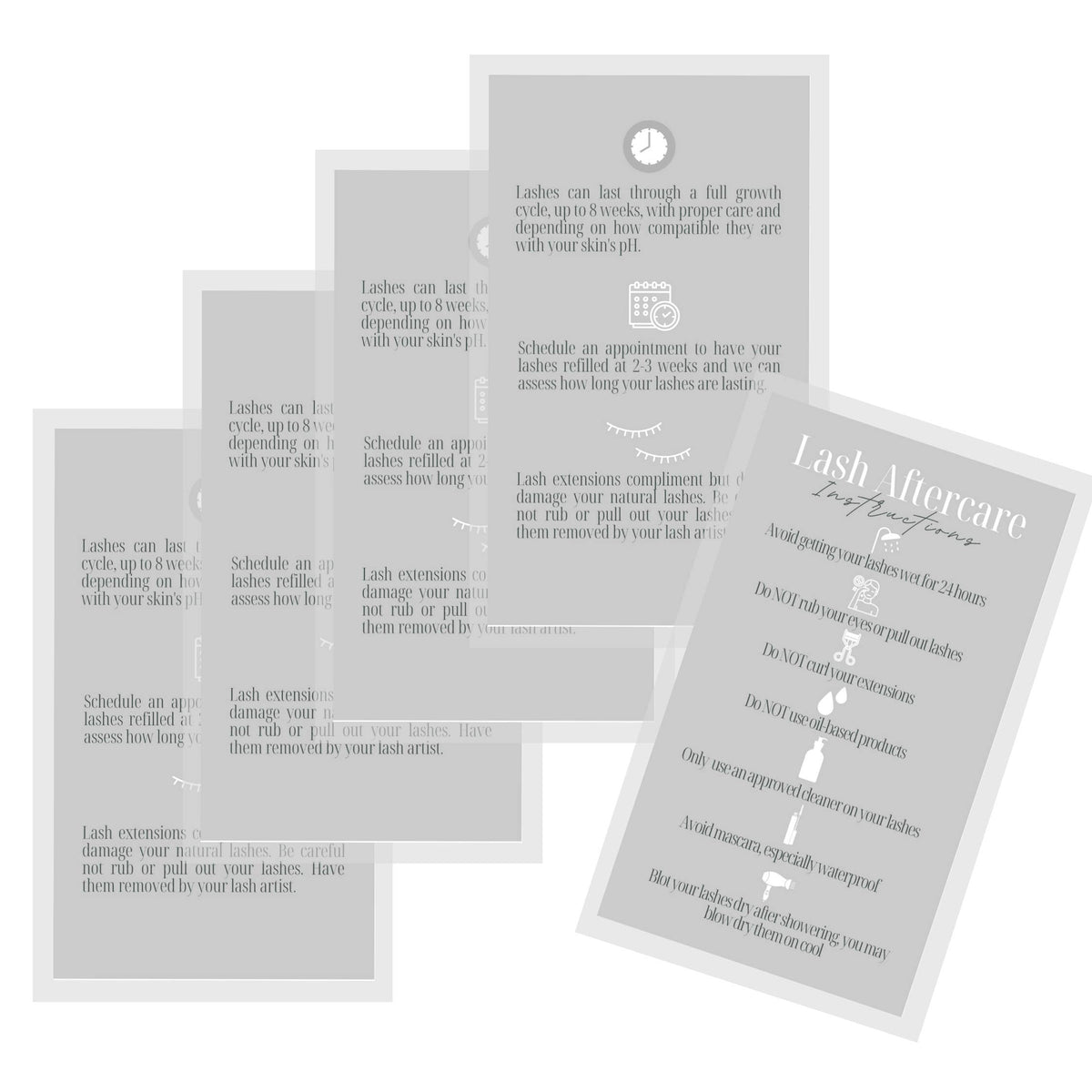 Lash Extension Aftercare Instructions Cards | 50 Pack | Double Sided Size 3.5 x 2" inches After Care (2-3 Week Fillers) | Gray with White Design Beauty & Personal Care Lashicorn