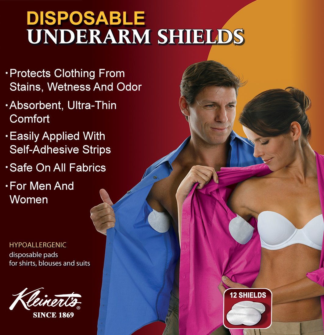 Kleinert’s Disposable Peel & Stick Absorbent Underarm Pads. 12 Pads (6 Pair) Style # MW-4900. Measures 5" W x 5 3/4" L. Discreet, Comfortable, Sweat Beauty and Personal Care Kleinert's
