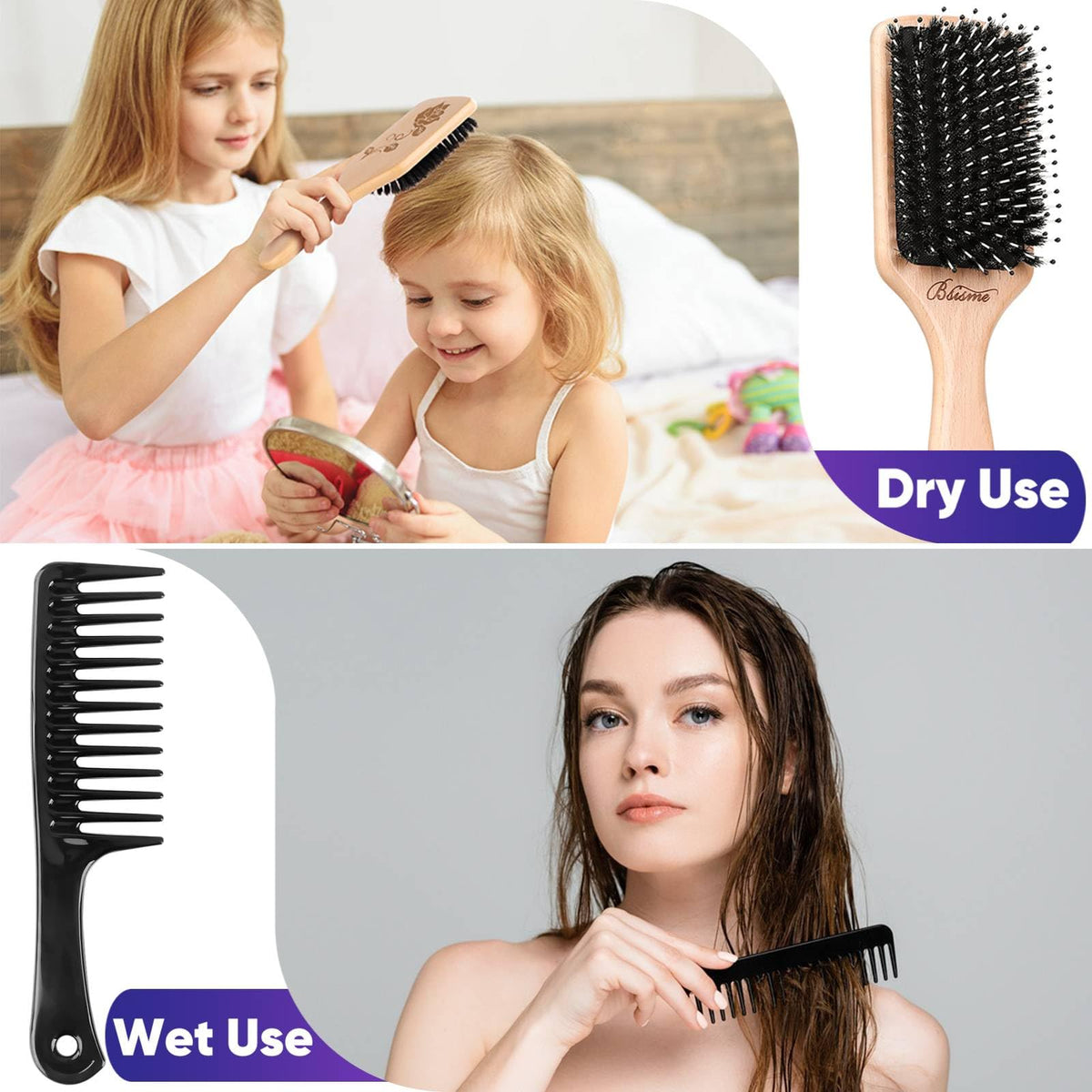 Bsisme Hair Brush-Boar Bristle Hairbrush with Detangling Pins Wooden Paddle Detangler Hairbrush for Women Men Reduce Frizz Dry Restore Natural Shine Beauty & Personal Care Bsisme