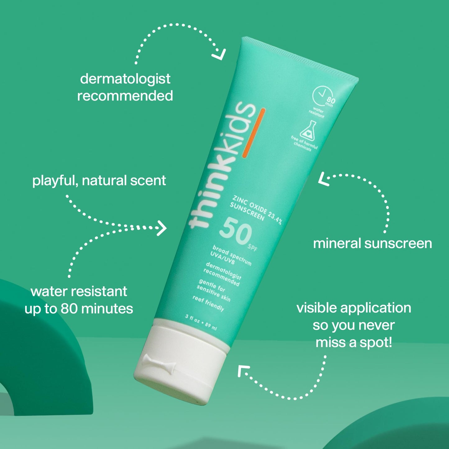 Thinkkids Safe Mineral Sunscreen SPF 50+, 3 Fl Oz, Natural, Water Resistant Reef Safe Sunscreen for Children, Broad Spectrum UVA/UVB Sun Screen Beauty & Personal Care THINK