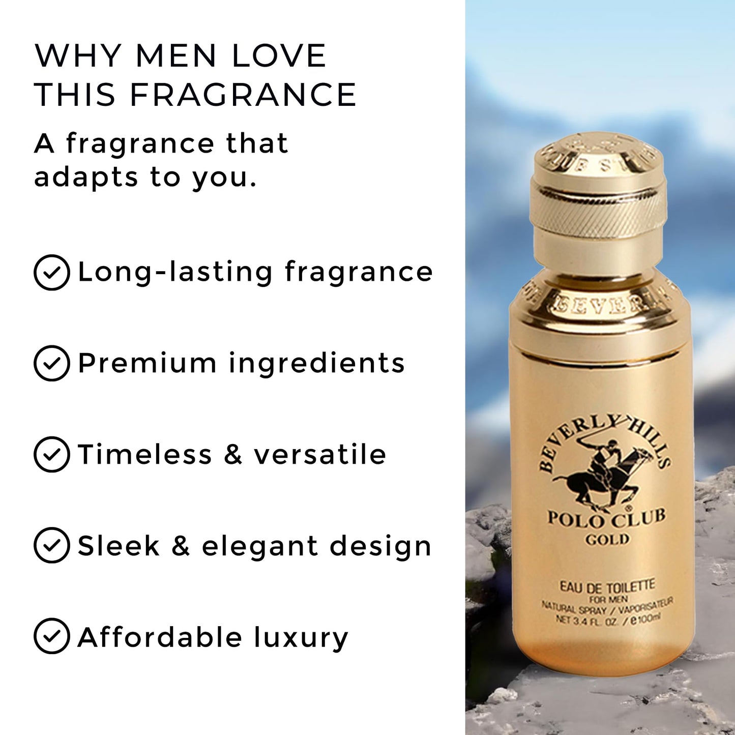 Beverly Hills Polo Club GOLD - Cologne for Men with Notes of Sandalwood, Leather & Patchouli - Classic & Sexy Fragrance Scent Beauty & Personal Care Beverly Hills Polo Club