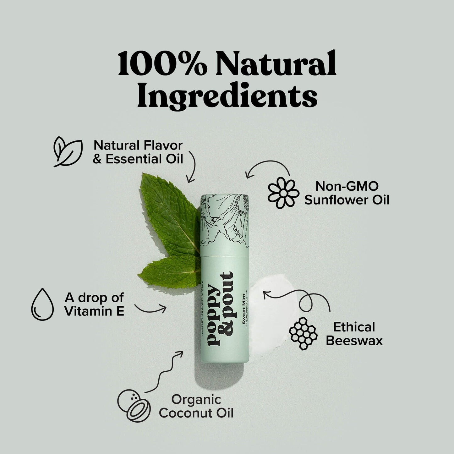 Poppy & Pout Sweet Mint A Jumbo Lip Balm | All Natural Lip Balms & Moisturizers | Hydrates with Beeswax, Vitamin E, Organic Coconut Oil | Cruelty-Free Beauty & Personal Care Poppy & Pout