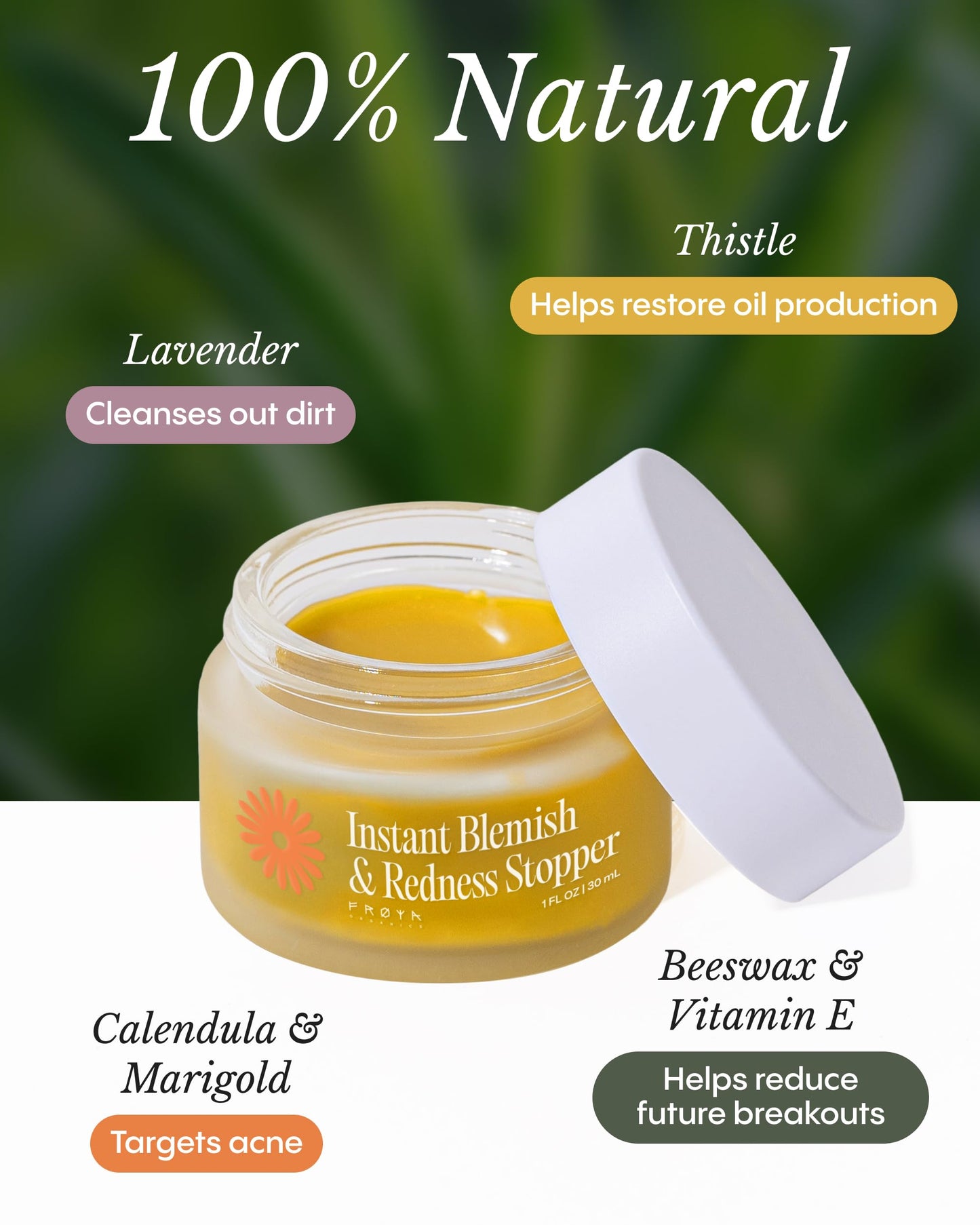 FRØYA Organics | Blemish Control & Redness Relief Balm | Helps Clear Breakouts & Restore Oil Balance | Calendula & Lavender Cleanse Pores | Reduce Beauty & Personal Care FRØYA