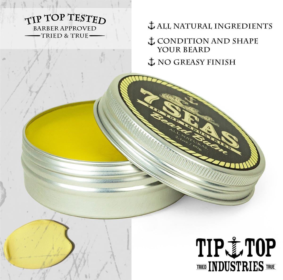 Tip Top 7Seas Beard Balm - Caribbean Coast Fresh Scent, Nourishing & Conditioning - Moisturizes Coarse & Unruly Hairs - Styling Balm for Mustache Beauty and Personal Care Tip Top Pomade