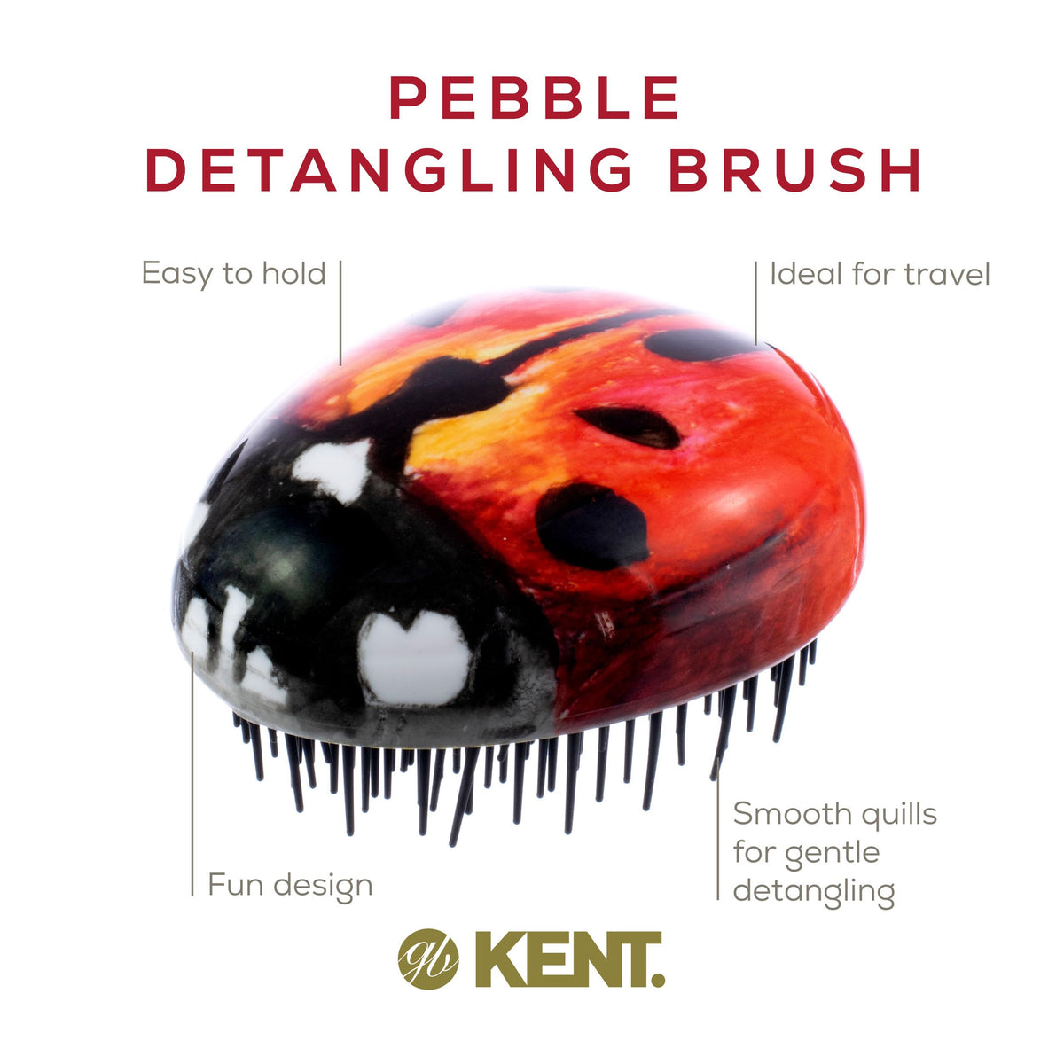 Kent PBUG Ladybug Pebble Scalp Massager Shampoo Brush, Shower Brush, and Travel Size Detangling Brush - Scalp Scrubber for Dandruff and Kids Hair