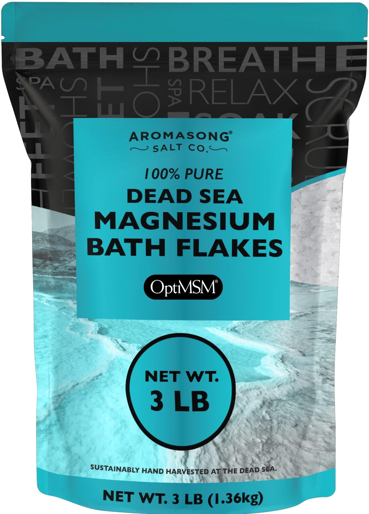 Aromasong RAW Magnesium Flakes + OptiMSM for Soaking 3 LB Resealable Pack - Muscle Relaxing Organic Bath Salts Magnesium Chloride Flakes, Mineral Beauty and Personal Care Aromasong