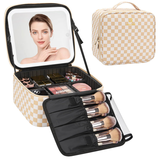 Relavel Travel Makeup Bag With LED Mirror, Cosmetic Train Case with Light up Mirror, Portable Makeup Artist Organizer Bag with Adjustable Dividers Beauty and Personal Care Relavel Default Title