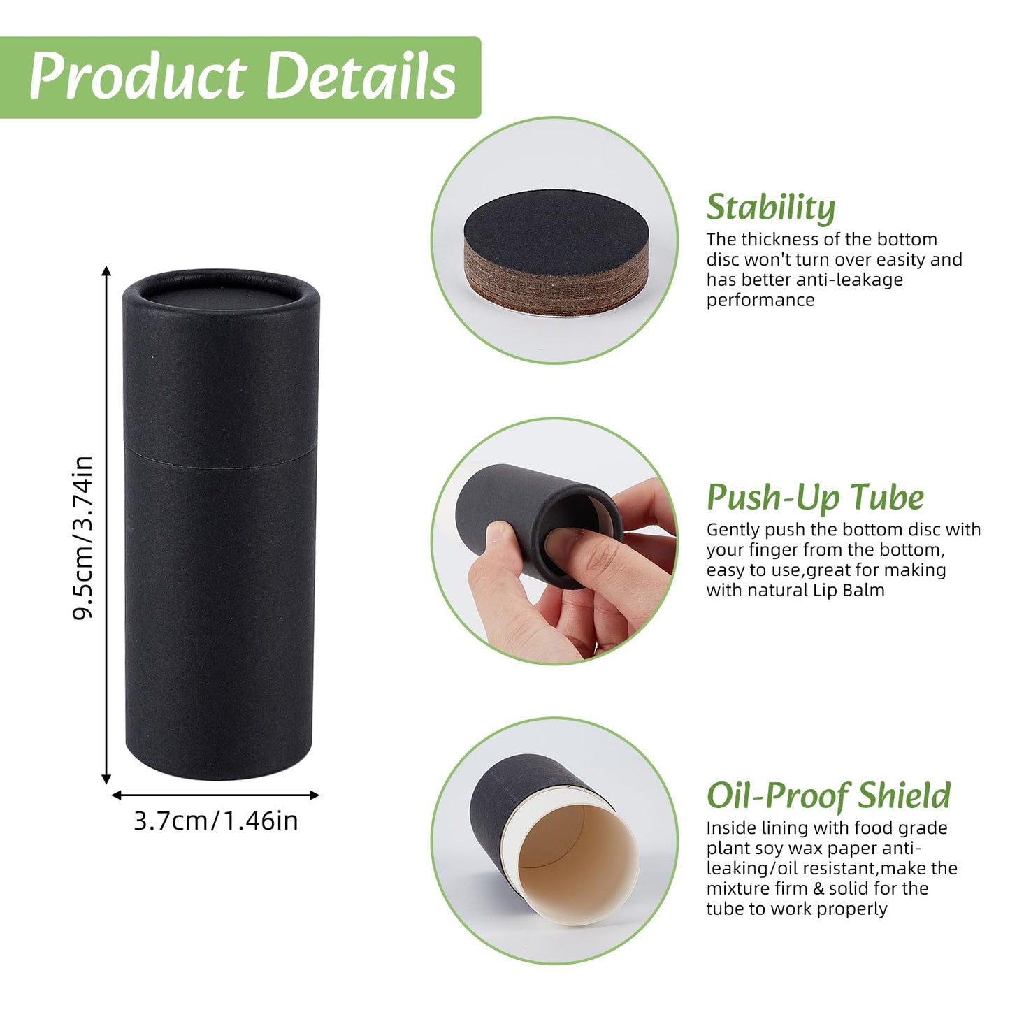 NICENEEDED 5 Pcs 2.1 oz Cardboard Deodorant Containers, Push-Up Style Tubes Empty Kraft Paperboard Tubes, Lip Balm Containers Compostable Round Body Beauty and Personal Care NICENEEDED