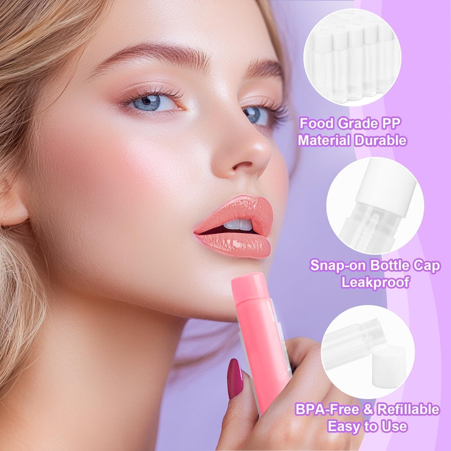 RAINFLOW 50 PCS Lip Balm Tubes - 5 g Twist-up Lip Gloss Balm Containers BPA Free & Leak Free,Clear Empty Lipstick Tubes with White Caps for DIY Beauty and Personal Care RAINFLOW