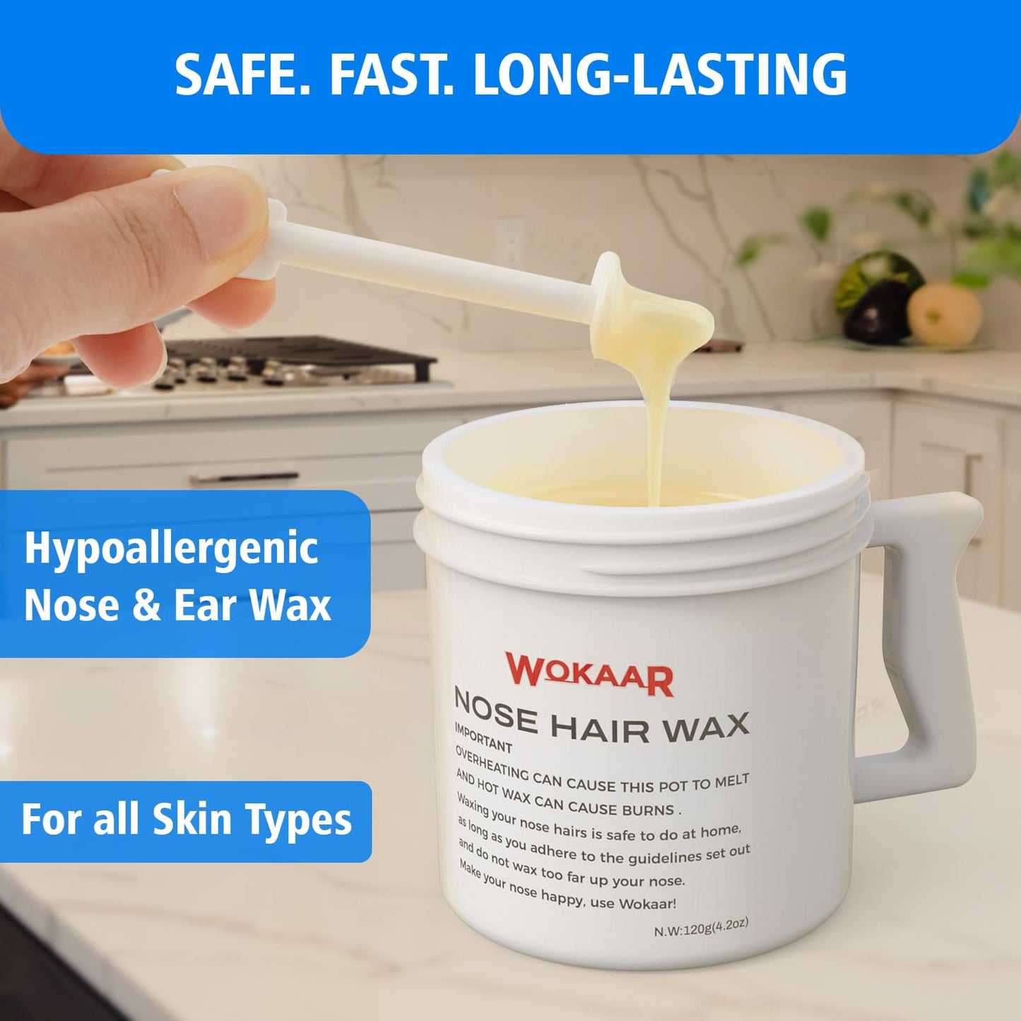 Wokaar Max Value Nose Wax Kit - 120g Wax, 30 Applicators - Painless Nasal & Ear Hair Removal for Men & Women - Includes 15 Balm Wipes & 10 Mustache Beauty and Personal Care Wokaar
