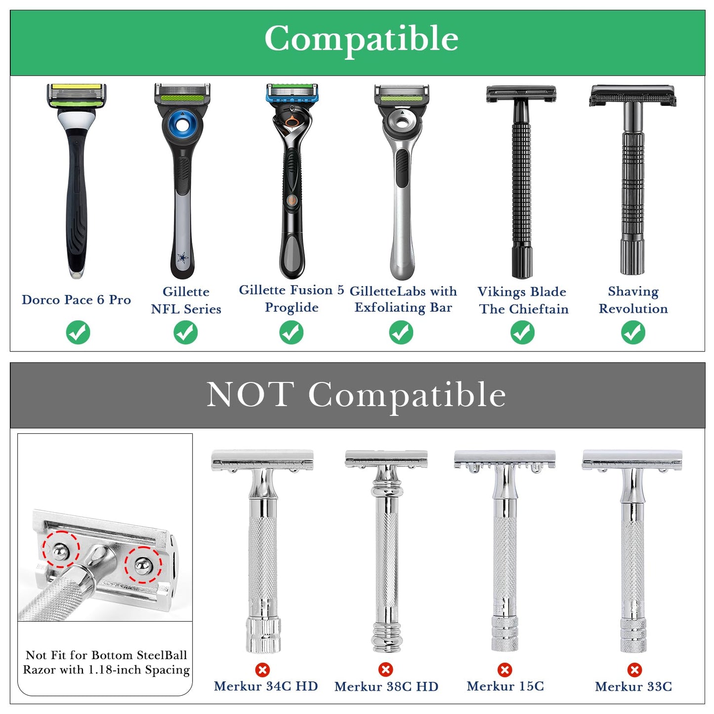 Linkidea 2 Pack Stainless Steel Safety Razor Stand, Travel Shaving Stand, Compatible with Gillette Fusion 5, ProShield, NFL Series, Long Handle Razor Beauty and Personal Care Linkidea