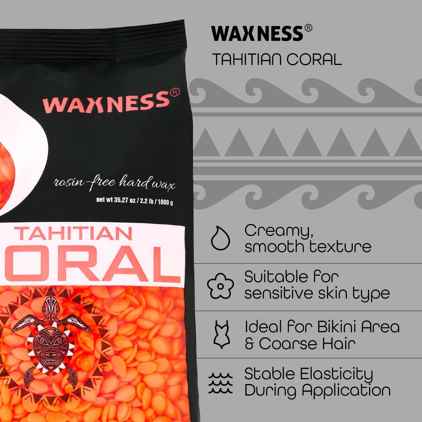 Waxness Tahitian Coral Hard Wax Beads Bulk 22 lb (10 kg) - Creamy Texture with Strong Grip for Bikini & Coarse Hair, For Sensitive Skin, Salon Use Beauty and Personal Care Waxness