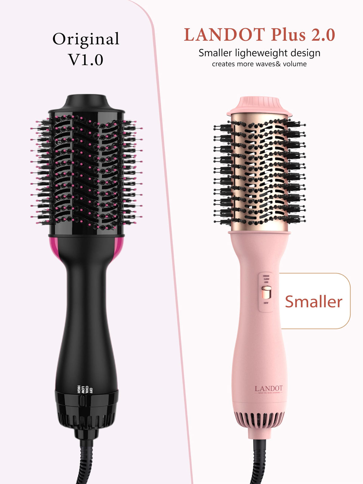 LANDOT Hair Blow Dryer Brush One-Step Hot Air Volumizer for Smooth Blowout