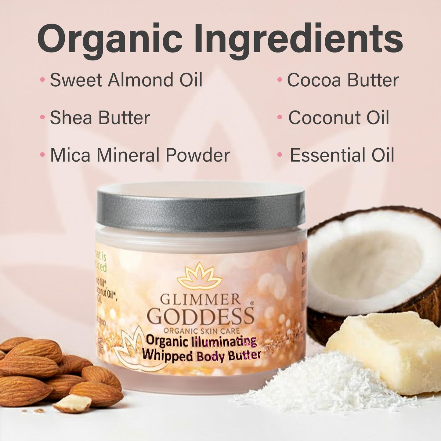 Glimmer Goddess Shimmer Body Butter with Organic Whipped Shea Butter for Hydration, Moisturizing & Silky Natural Glow - Rose Gold Super, 2 oz Beauty & Personal Care GLIMMER GODDESS