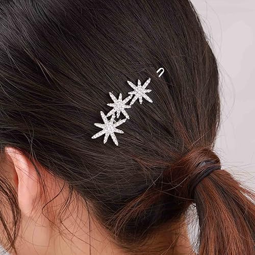 YienDoo Crystal Starburst Hair Clip Barrette Sparkling Rhinestone Cluster Stars Hairpin Headpieces Fashion Silver Bridal Hair Barrette Wedding Head Beauty & Personal Care YienDoo