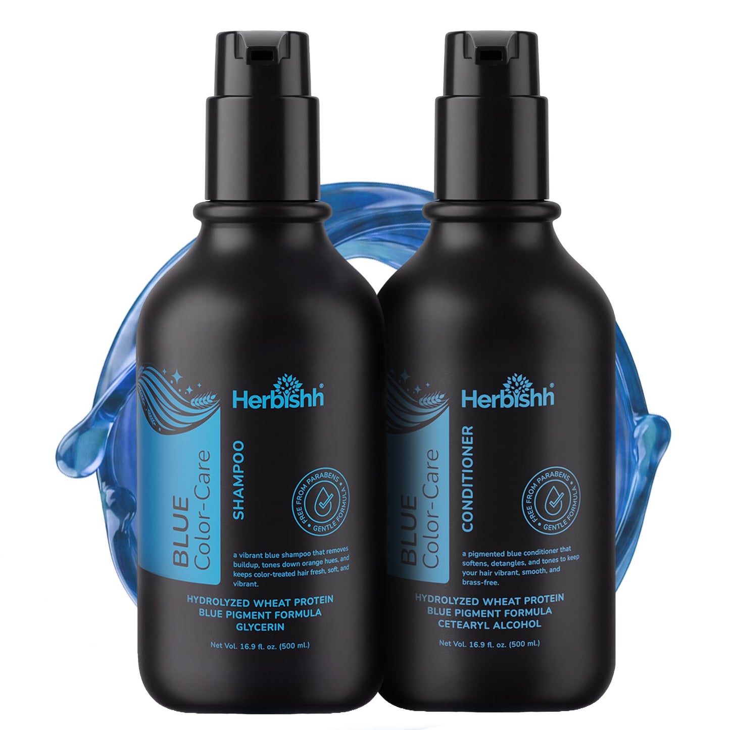 Herbishh Blue Shampoo & Conditioner Set (16.9 fl oz Each), Neutralizes Brassy & Orange Tones, Shampoo & Conditioner Duo for Brunette, Color Treated Beauty & Personal Care Herbishh