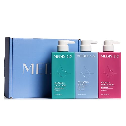 MEDIX Smooth & Firm 3PC Skin Care Set | Glycolic Acid Exfoliating Body Wash Gel + Firming Collagen Cream + Retinol Body Lotion Moisturizer Gift Box | Beauty & Personal Care Medix 5.5