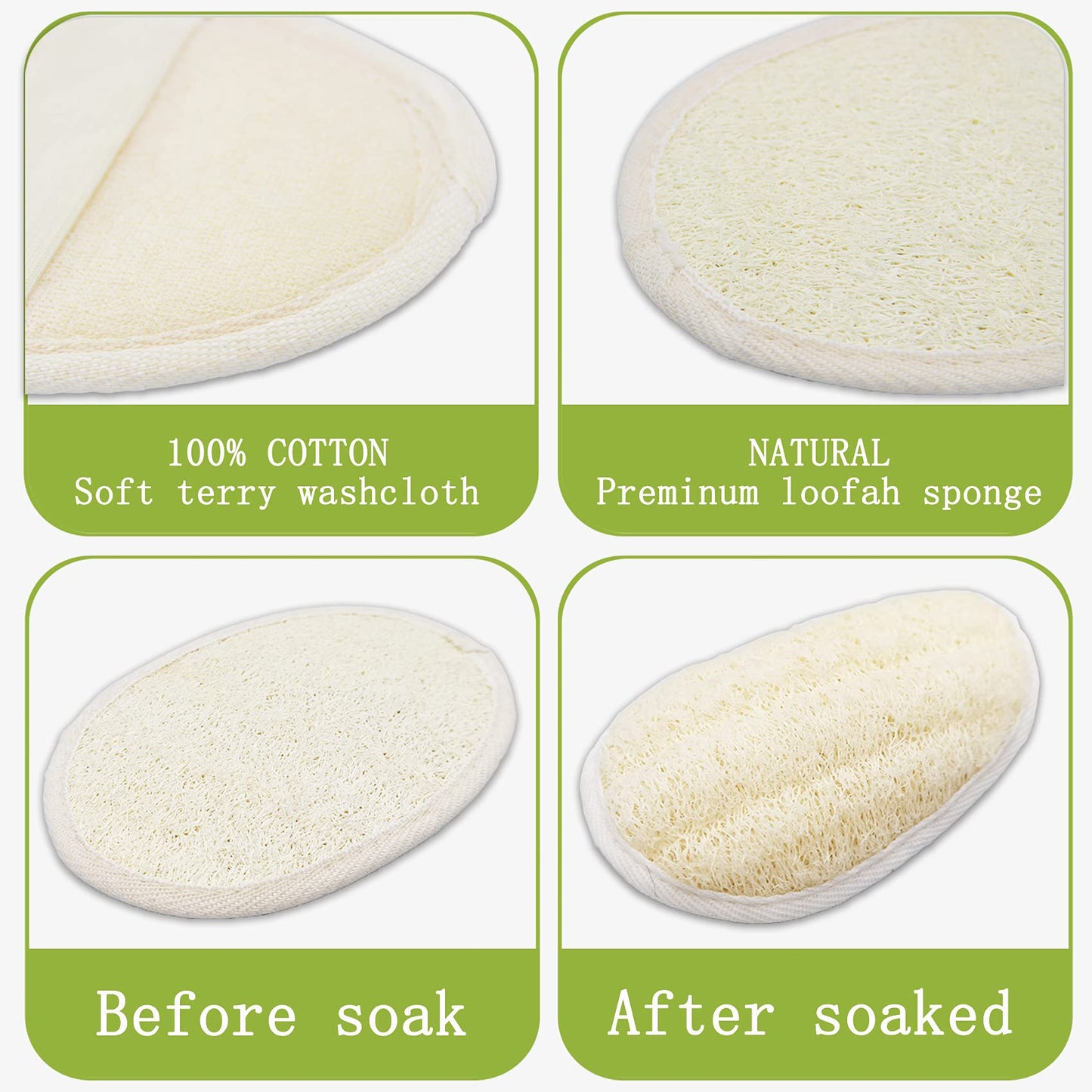 2 Pack Exfoliating Shower Loofah Sponge Pads, Body Scrubber for Men Women Removing Dead Skin, Made with Natural Luffa and Terry Cloth, 5.9x3.7IN Beauty & Personal Care symbuth