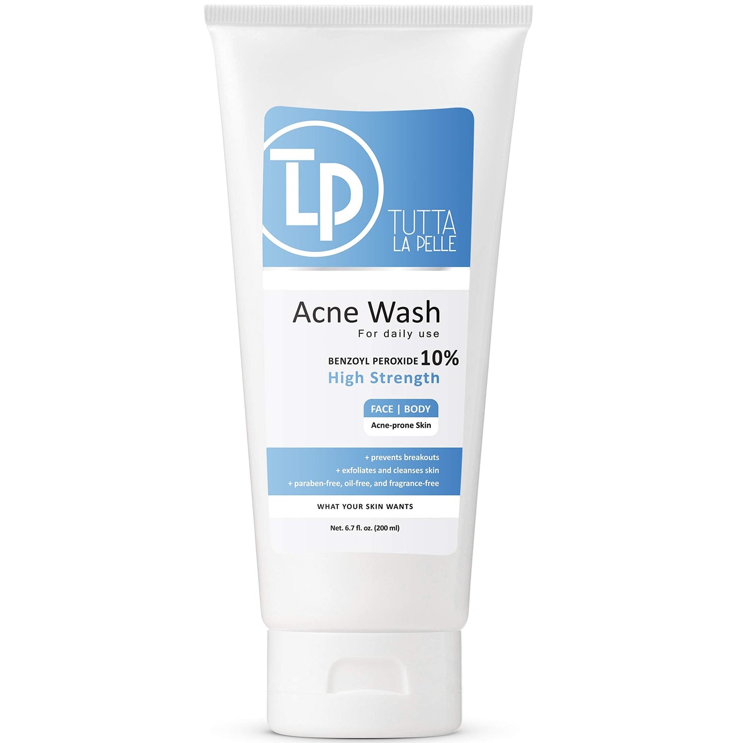Tutta La Pelle Benzoyl Peroxide Body Wash 10% - Acne Face Wash & Acne Body Wash - Butt Acne Treatment & Back Acne Treatment - Highest Grade Medical Beauty & Personal Care Tutta La Pelle