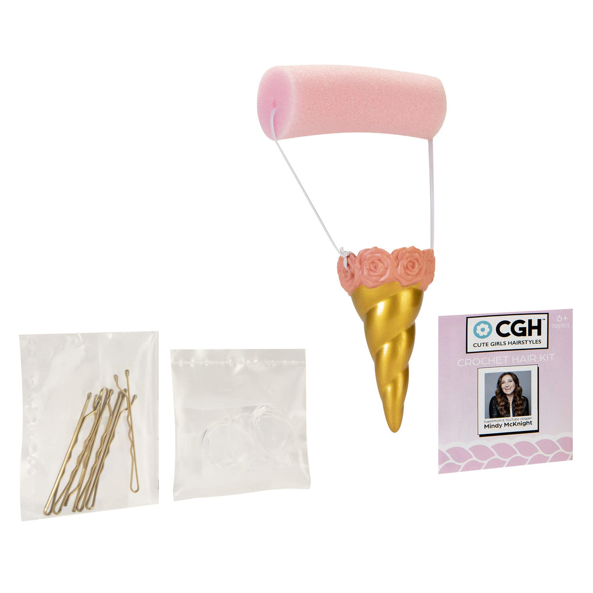CGH Cute Girls Hairstyles! Unicorn Hair Kit with Bun Maker Foam Roll Tool