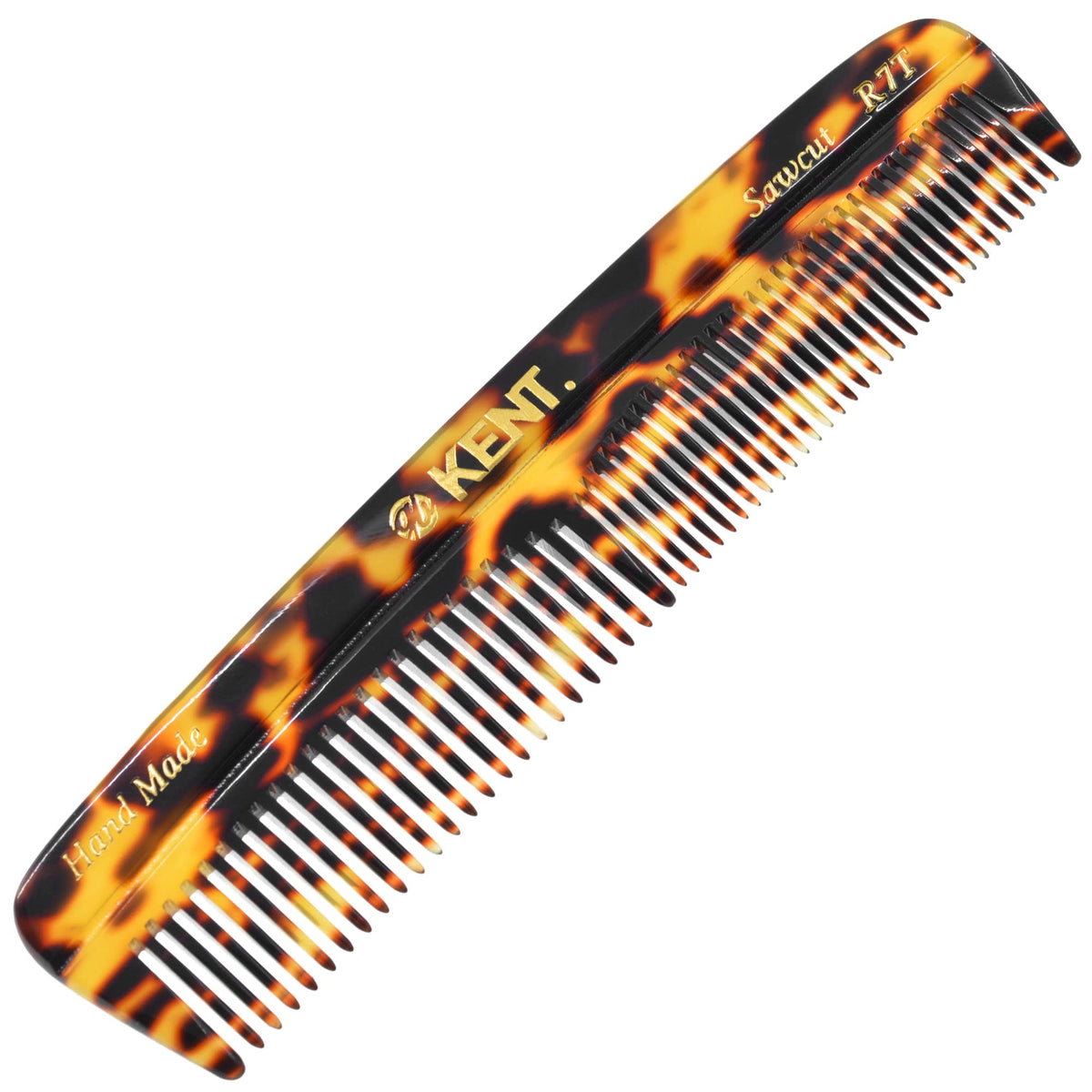 Kent R7T TY Fine and Wide Tooth Hair Comb, Handmade Pocket Comb for Men, Beard and Mustache Combs for Everyday Grooming and Styling, Sawcut Kent