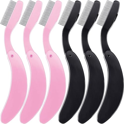 TecUnite Folding Eyelash Comb, Stainless Eyebrow Comb Eyelash and Brow Makeup Brush (3 Black and 3 Pink) Beauty & Personal Care TecUnite