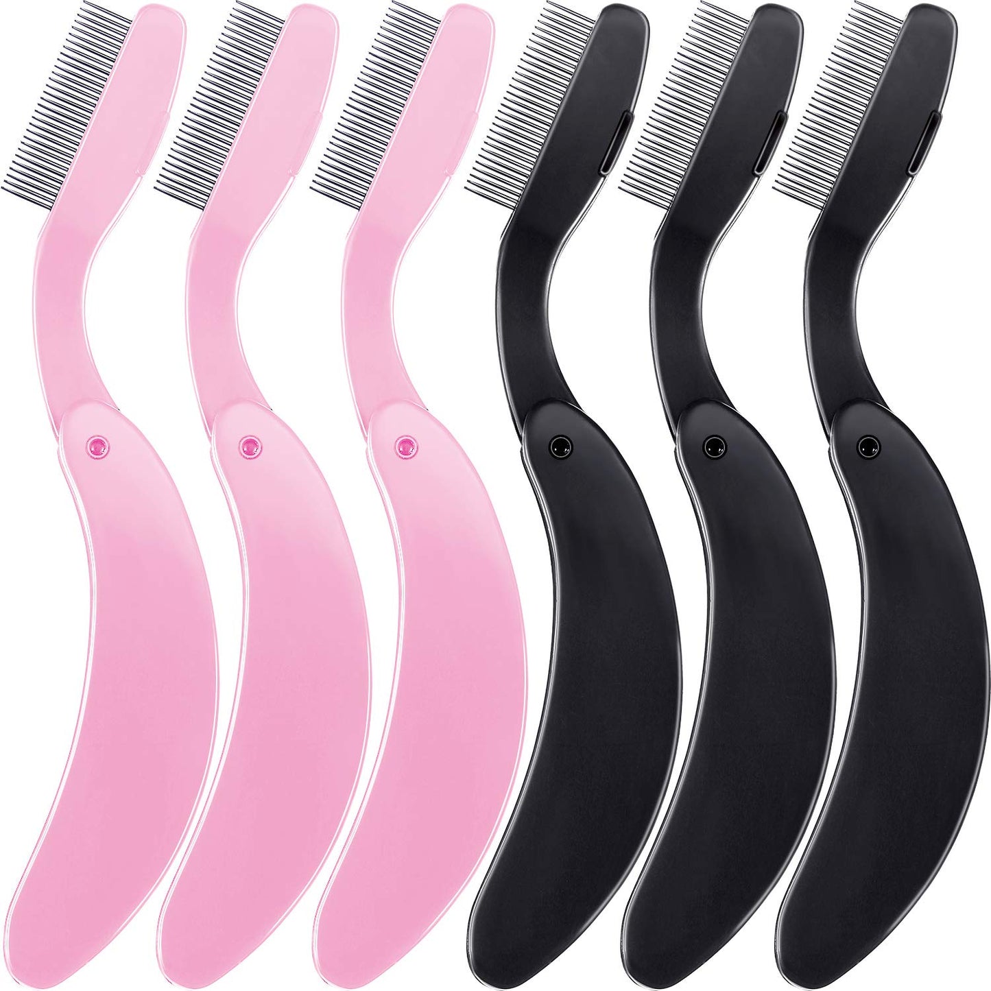 TecUnite Folding Eyelash Comb, Stainless Eyebrow Comb Eyelash and Brow Makeup Brush (3 Black and 3 Pink) Beauty & Personal Care TecUnite