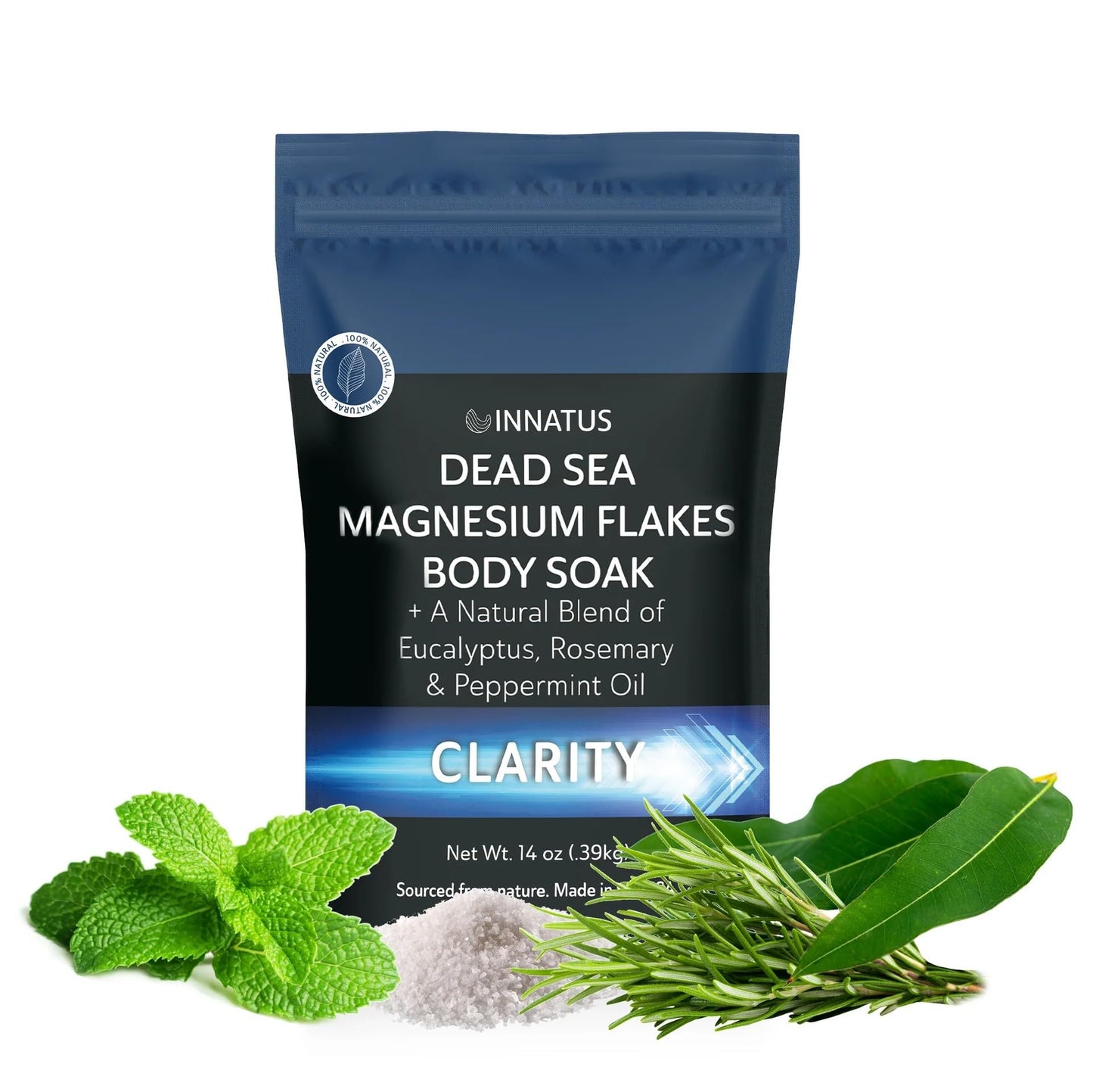 Pure Dead Sea Magnesium Flakes Clarity Soak - Relaxing & Replenishing 14oz Bath Soak - Infused with Infused with Natural Oils for Muscle Recovery Beauty and Personal Care INNATUS