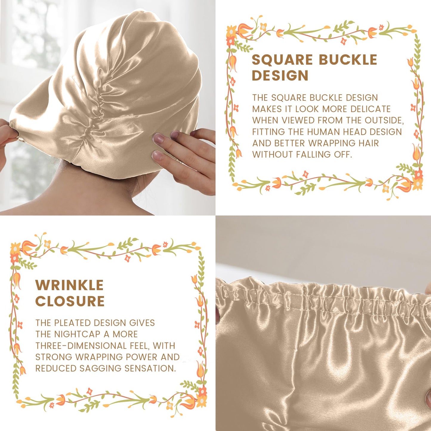 THXSILK 100% Mulberry Silk Bonnet for Sleeping Women Sleep Bonnet with Elastic Band Long Curly Hair Bonnet for Sleeping Women, Champagne Beauty and Personal Care THXSILK