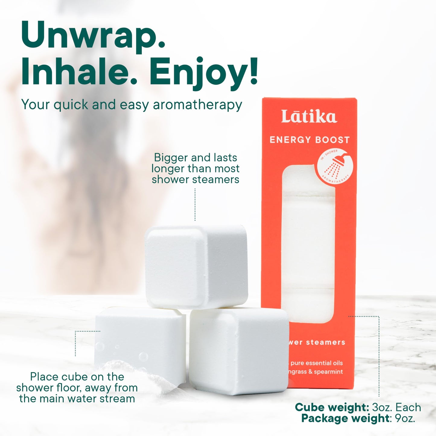 Latika Shower Steamer - Aromatherapy Cubes with Lemongrass & Spearmint Essential Oils for Stress & Anxiety Relief, Uplifting Energy - Long-Lasting Beauty and Personal Care Latika